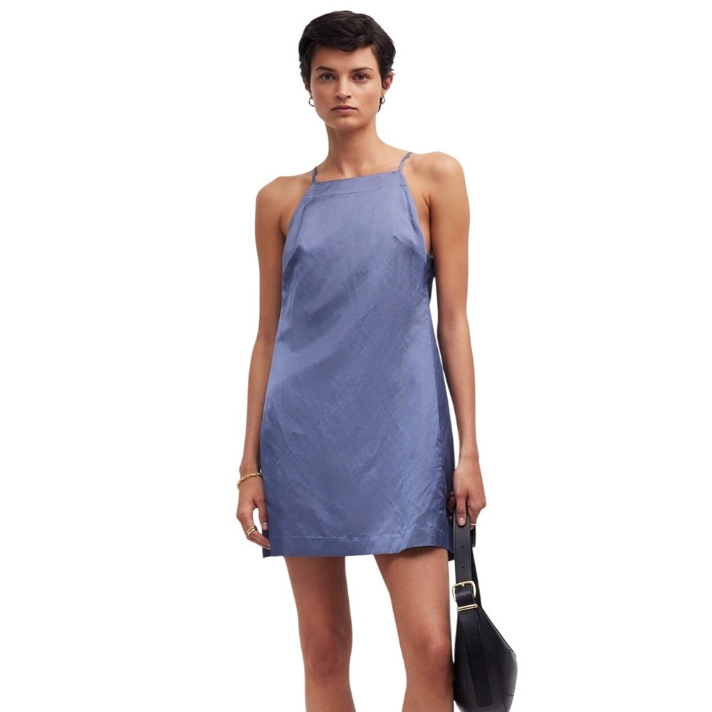 Madewell Gray Slip Dress Spaghetti Strap Square Neck Mini A Line Size 8